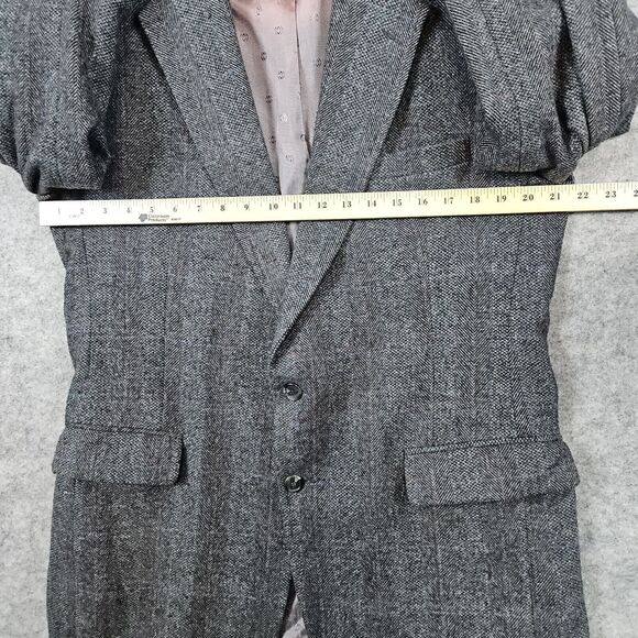 Towncraft Men's Blazer Dark Gray Windowpane Size 43L Herringbone LINER FADING - Picture 12 of 16